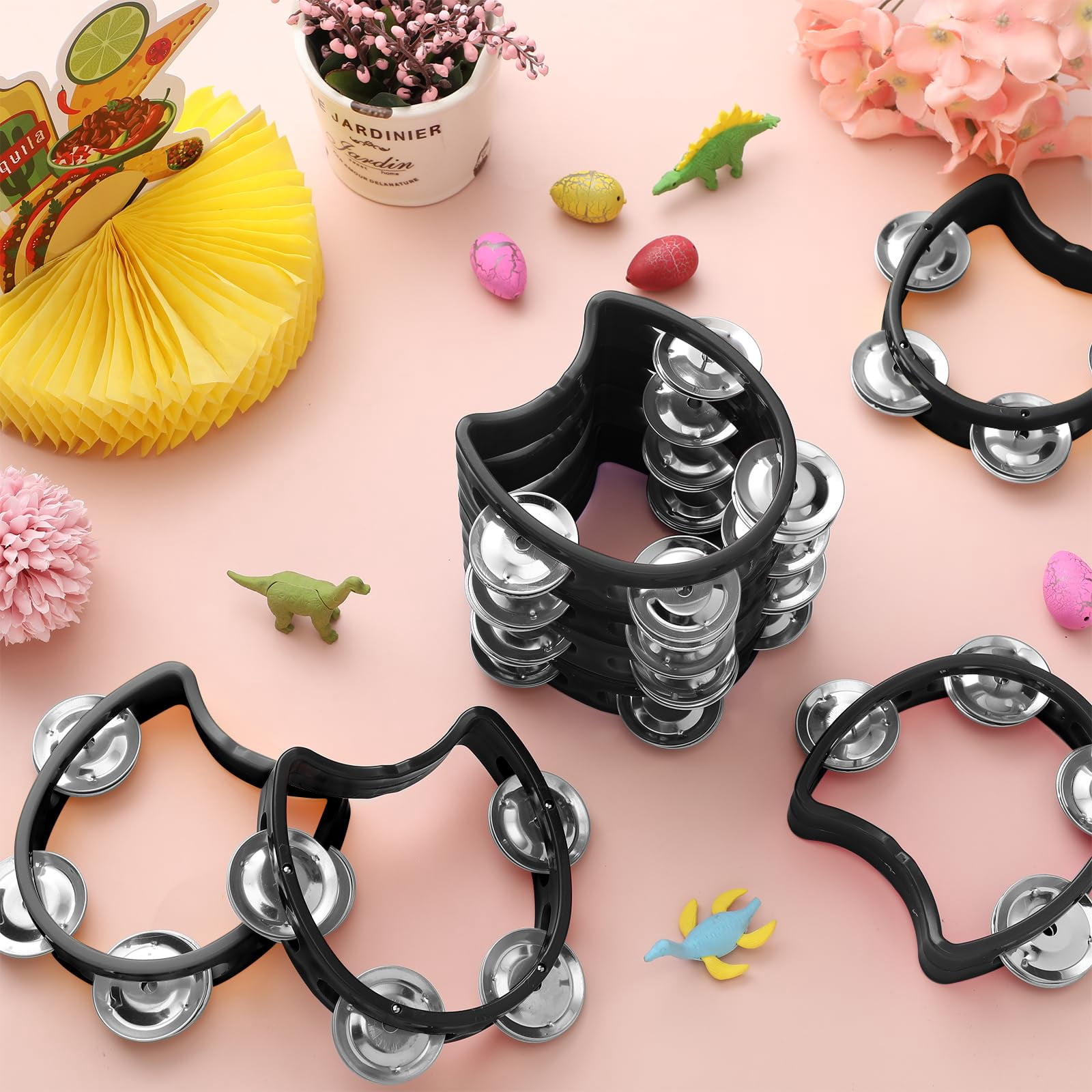 30 Pack Tambourine For Kids Adult Tamborines Musical Instrument Noise Makers 4 Bells Handheld Tambourines Church Classroom Music End Of Year Gift(black)