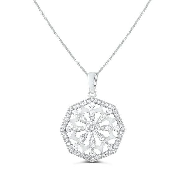 SilverCloseOut Flower of Life Colorless CZ Necklaces 925 Sterling, Sterling Silver, 18 in, Box, (Gift Box)