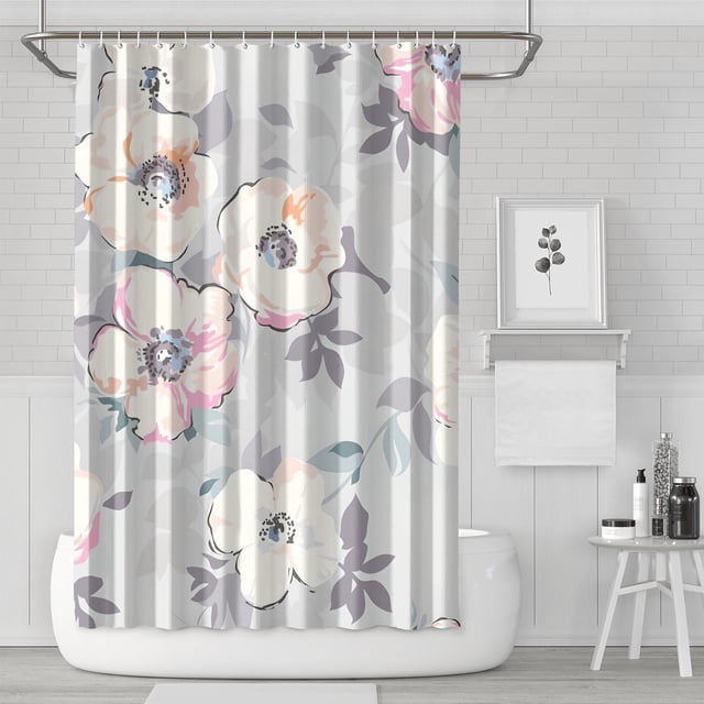 Pink White Floral Pretty ELegant (2) Shower Curtain Reusable Shower Liner,Simple Polyester Shower Liner,Shower Curtains Set with Snap-in,72x72Inch