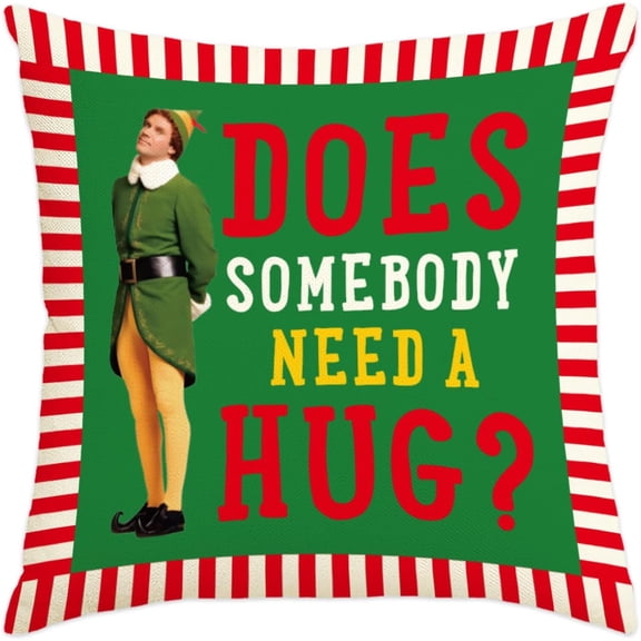 Buddy The Elf Christmas Decorations, Funny Elf Pillow Covers, 18x18 Christmas Throw Pillow Covers, Xmas Cushion Cases Farmhouse Holiday Decorations for Home Bed Couch Sofa