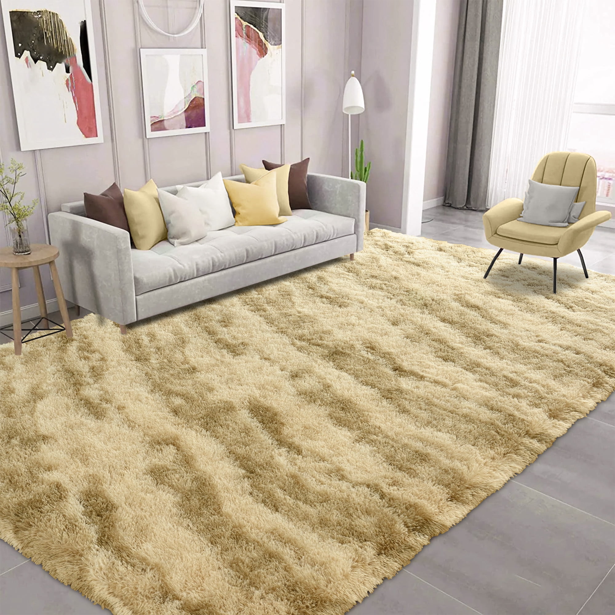 Arogan 6x9 Feet Area Rugs for Living Room Bedroom, Beige Soft Fluffy Shaggy Bedside Carpet, Machine Washable Indoor Floor Rug for Kids Home Decor Aesthetic