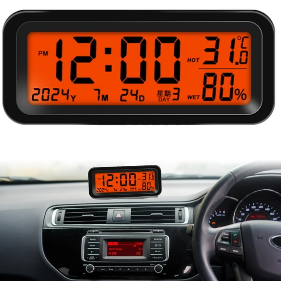 BIBABLYKE Small Digital Clock,Solar Car Dashboard Clock Rechargeable, Car Truck Dashboard Time Date Temperature Humidity Display