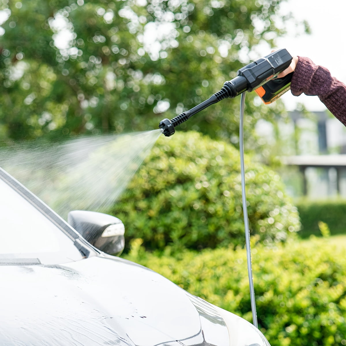 Wireless car pressure washer gun high speed motor multiple nozzles portable with battery and water hose