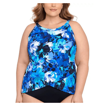 Swim Solutions Plus Size High-Neck Underwire Tankini Top, Multi, 16W