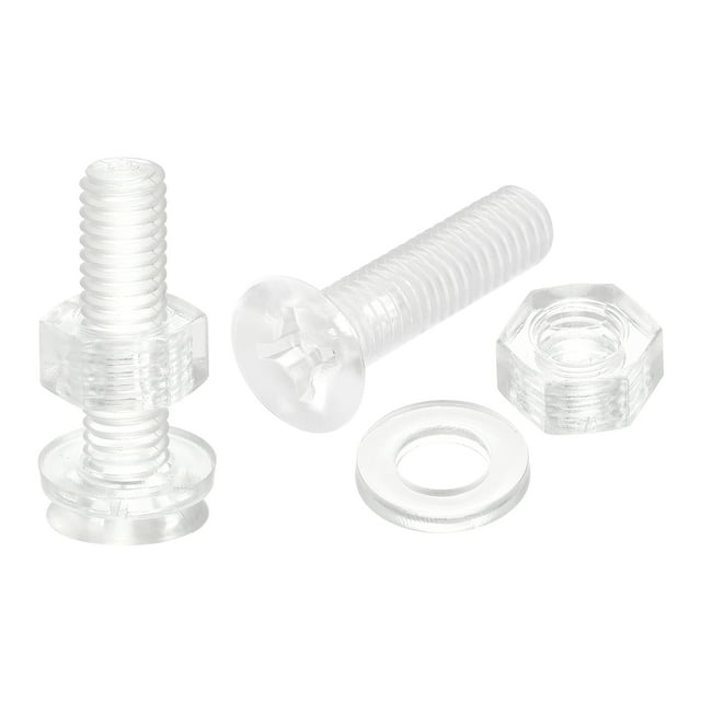 Unique Bargains M6 x 25mm Vis de Machine Phillips en Plastique avec Écrous et Rondelles Plates, Boulons de Machine à Tête Plate PC 20 Ensembles