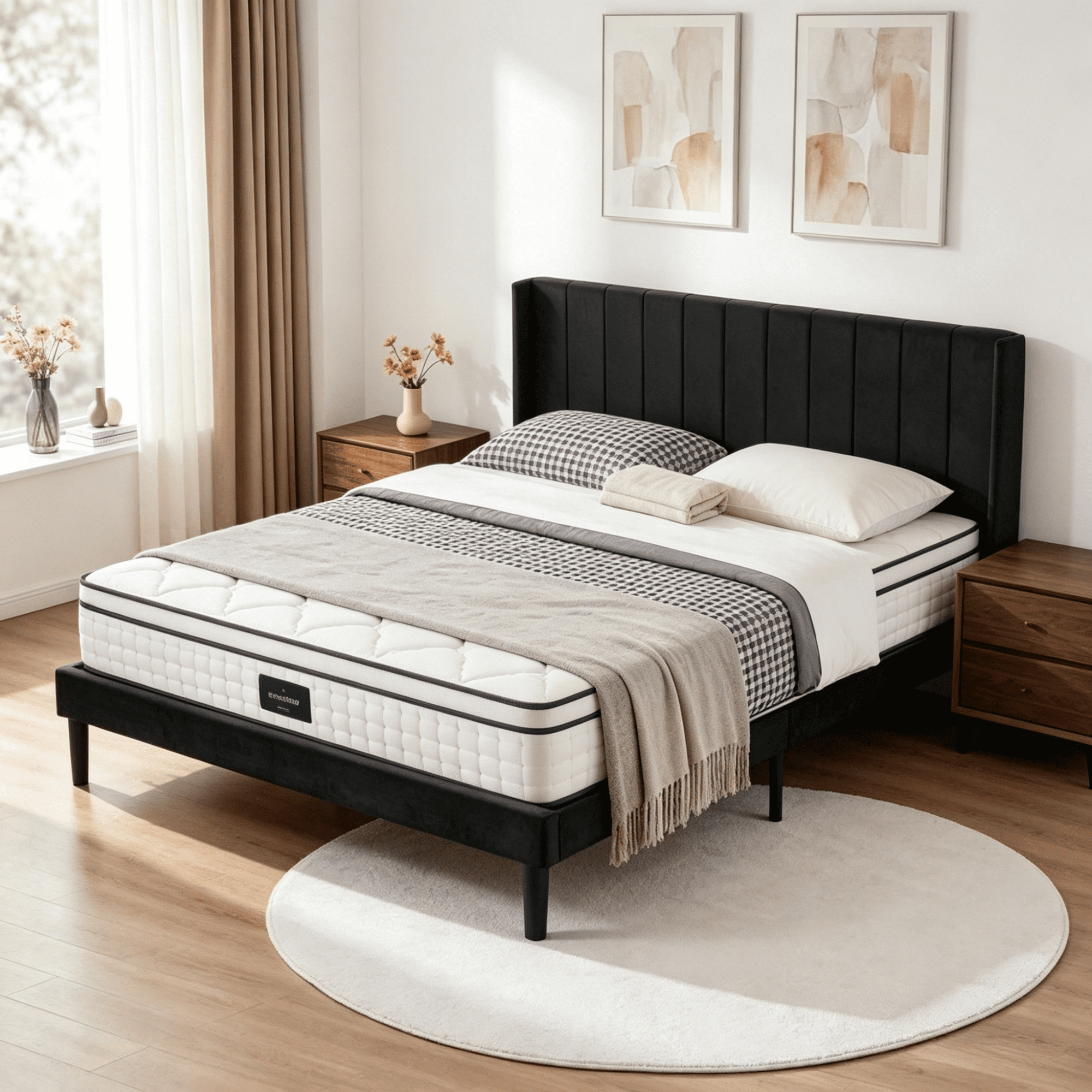 Gewnee King Size Upholstered Platform Bed Frame with Velvet Headboard,Wood Slats Support,Easy Assembly,No Box Spring Needed,Black