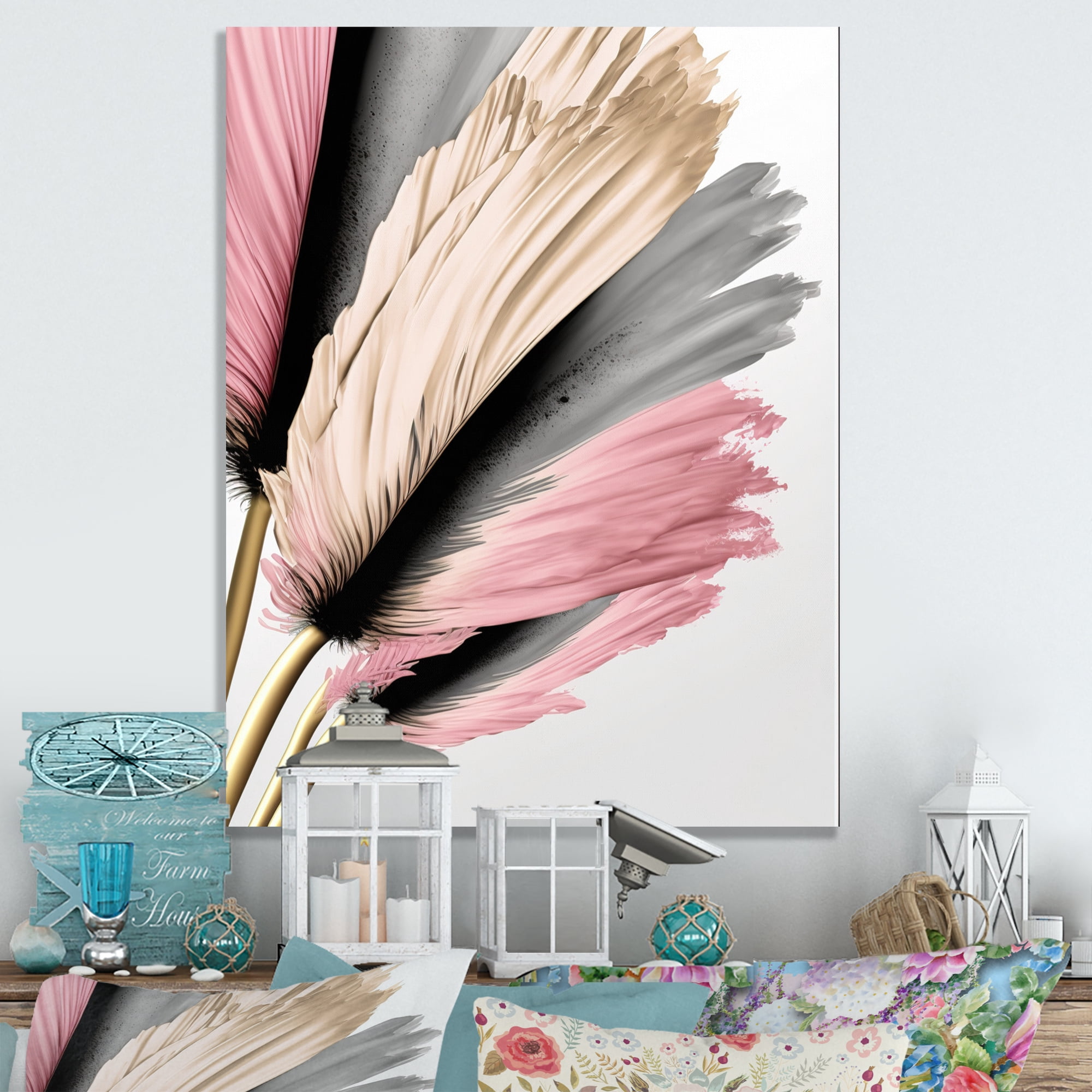 Designart Pink And Beige Gerbera Hyperrealistic Flowers Canvas Wall Art