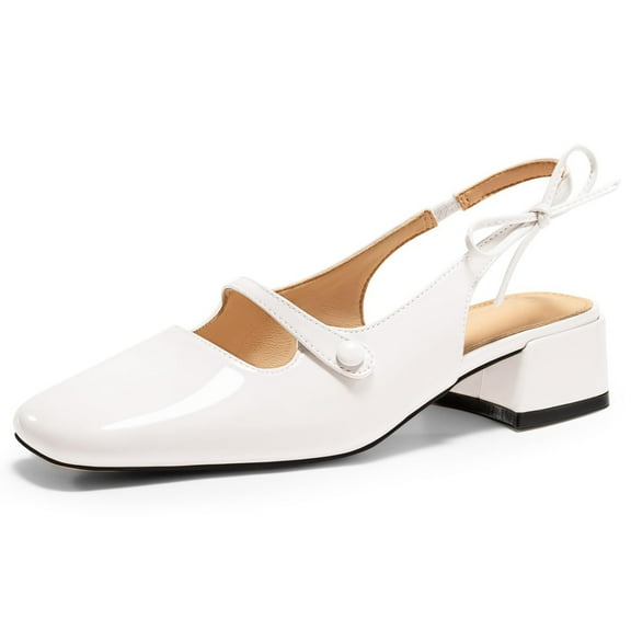 Womens Mary Jane Shoes Slingback Chunky Low Heels Bow Closed Square Toe Pumps Wedding Party Dress Shoes