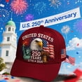thumbnail image 5 of U.S. 250th Anniversary Celebration Hat - Adjustable Bald Eagle Print Patriotic Baseball Cap for Men Women - Red Plus Size, 5 of 6