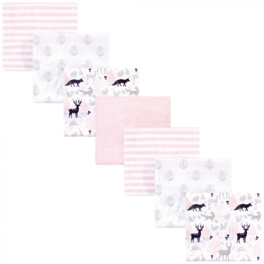 Hudson Baby Infant Girl Cotton Flannel Receiving Blankets Bundle, Linocut Woodland Girl, One Size