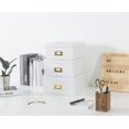 thumbnail image 2 of Cajas de papel kraft blancas para almacenamiento, juego de 3 cajas apilables cuadradas con tapas y soportes para etiquetas doradas, 2 of 7