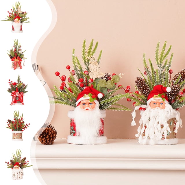 Xihbxyly Mini Adorno para Árbol de Navidad, Decoración Navideña con Agujas de Pino, Bayas y Piñas, Ambiente Festivo Vibrante, Decoración de Escritorio o Comercial, Tamaño 37 X 20 Cm
