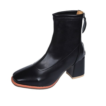 

nsendm Wide Width Boots for Women Booties Fashion Autumn Winter Women Boots Mid Heel Solid Color Size 13 Womens Boots Shoes Black 7
