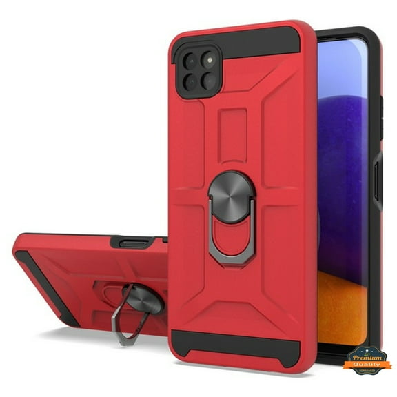 For Samsung Galaxy A22 5G Hybrid Ring Stand [360° Rotatable Ring Holder Magnetic Kickstand] Armor Shockproof Rubber TPU Hard Phone Case Cover by Xpression [Red]