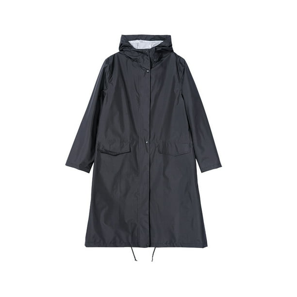 Youkk Man Unisex Stylish Long Raincoat Thin Breathable Waterproof Rain Jacket with Hood Rainwear Suit for Outdoor Backpacking Black XXL