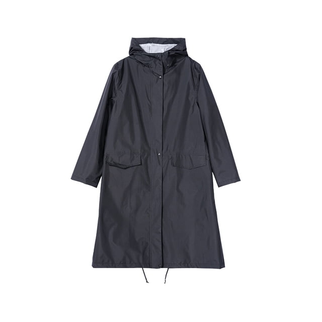 VONKY Imperméable Long Unisexe Élégant Mince Respirant avec Capuche pour Randonnée en Plein Air Noir TTG
