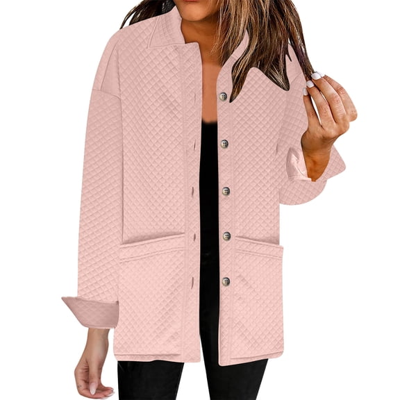 HAiming Women's Long Sleeve Jacket Trendy Lapel Button down Shirt Coat Fall Winter Casual Loose Outerwear with Pockets