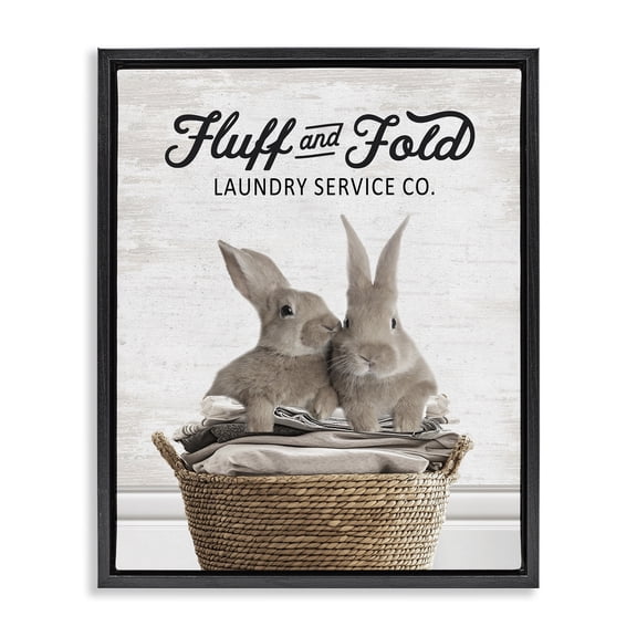 Stupell Industries Vintage Laundry Service Bunnies Quotes and Sayings Painting Black Floater Framed Canvas Art Print Wall Art, 17 x 21
