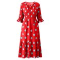 thumbnail image 5 of Dolkfu Red Women Clothing Waist Cinched Keyhole Neck 3/4 Sleeve Long-Length Fit & Flare Dresses Polka Dot Modern Vacation Relaxed Fit Dresses Wine,S, 5 of 5