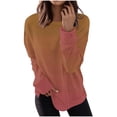 thumbnail image 3 of HVOBTTY Women's Long Sleeved Sweatshirts, Fall and Winter Tops for Women, Women's Casual Gradient Print Crew Neck Side Slit Daily Wear Pullover Sweatshirt Khaki, Khaki, 3 of 5