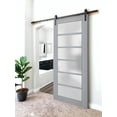 thumbnail image 3 of Sturdy Barn Door Frosted Glass | Veregio 7602 Matte Grey | 6.6FT Rail Hangers Heavy Hardware Set | Solid Panel Interior Doors-24" x 96"-Black Rail, 3 of 6
