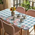 thumbnail image 3 of Easter Bunny Table Cloths for 4 Foot Rectangle Tables, Colorful Eggs Cute Rabbit Blue White Check Patio Waterproof Elastic Fitted Tablecloths, Washable Rectangular Table Cover for Camping, 3 of 8