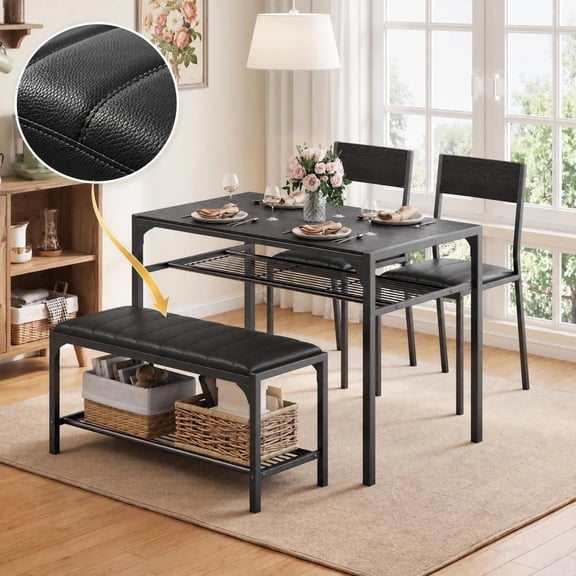 Dining table set for 4, Gizoon Kitchen Table and chairs set for Breakfast Small Spaces, Black Modern Dining Room Set
