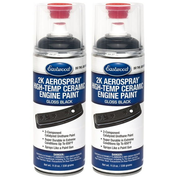 Eastwood 2K Aerospray High Temperature Ceramic Engine Gloss Black Paint 12 oz 2 Pack
