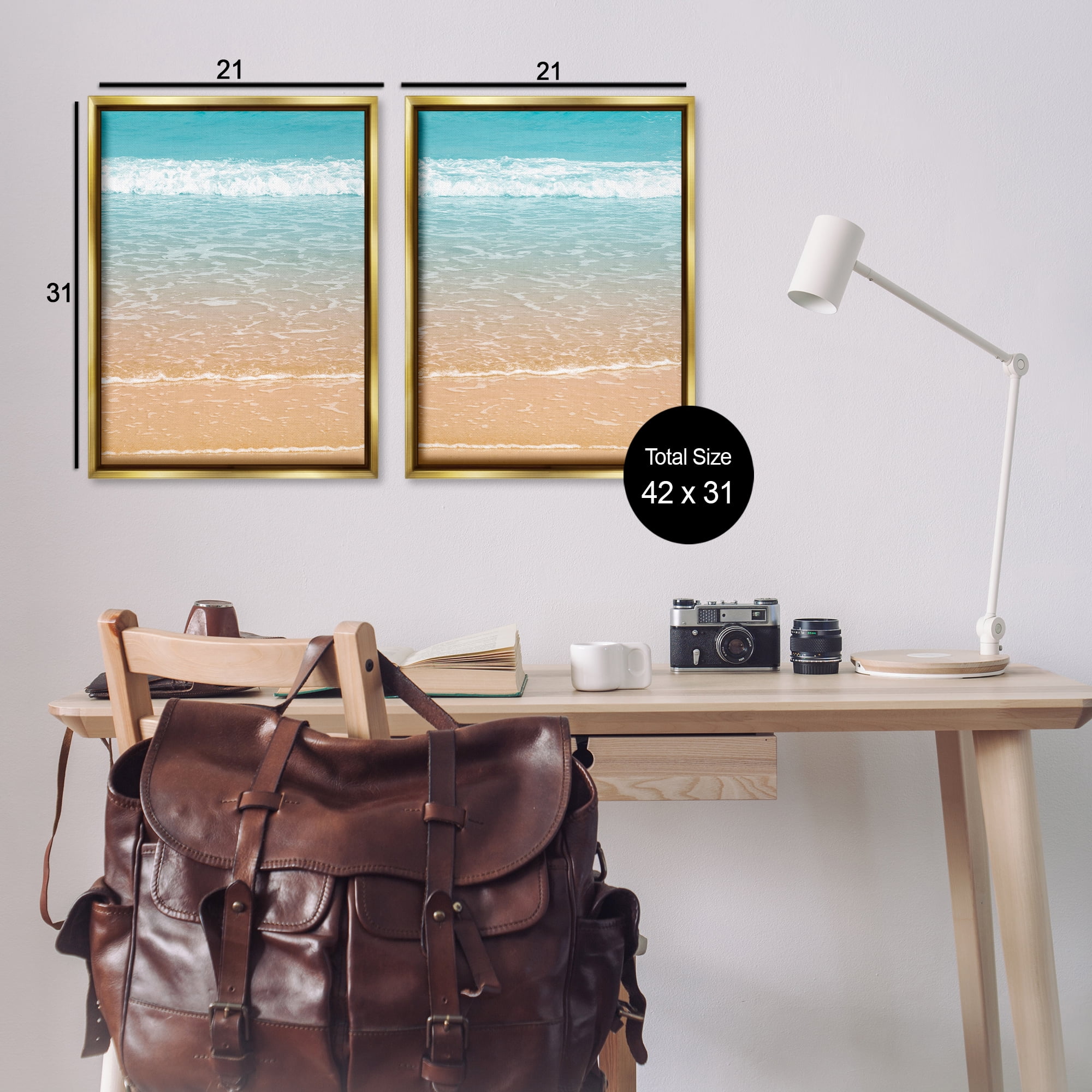 Stupell Industries Vivid Calming Beach Views Nautical & Beach Photography Gold Floater Framed Canvas Art Print Wall Art, 21 x 31, Set of 2
