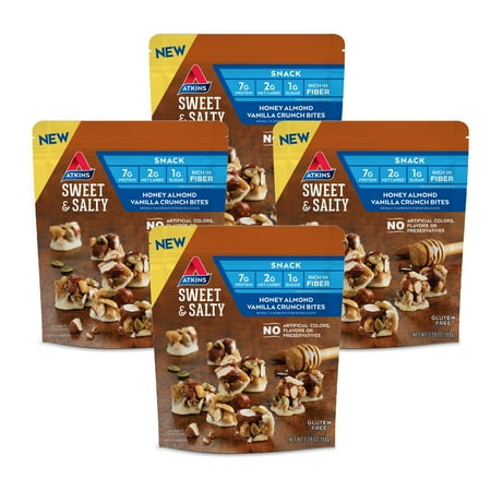 Atkins Honey Almond Vanilla Crunch Bites, Keto Friendly, 20 Servings (4 Resealable Bags)
