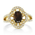 thumbnail image 2 of Gem Stone King 1.57 Ct Oval Brown Smoky Quartz 18K Yellow Gold Plated Silver Spotlight Ring (Size 5), 2 of 4
