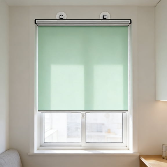 Bxaolu Blackout Blind Curtains with Suction Cups for Windows No Drill Temporary Portable Roller Shades UV Protection Window Shades for Home,Office,Bedroom,Door,Blackout (17''W x492''H, Green)
