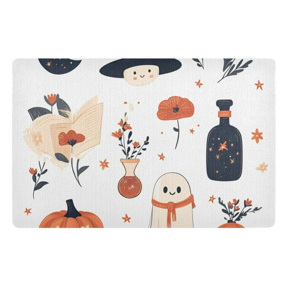 Yayeee Doormat for Indoor Entrance 32" x 20" Non Slippery Floor Rug, White Cartoon Halloween Ghosts