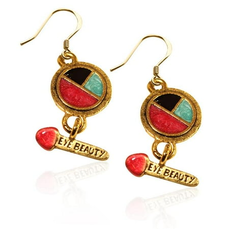 Whimsical Gifts 2641G-ER Eye Shadow & Brush Charm Earrings in Gold