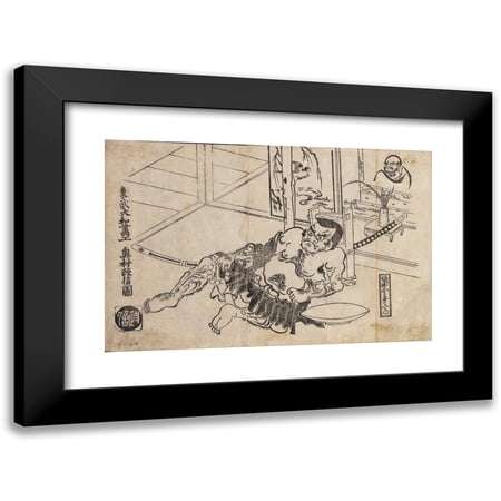 Okumura Masanobu 14x11 Black Modern Framed Museum Art Print Titled - Sakata Kanetom Eating at Home (18th Century)