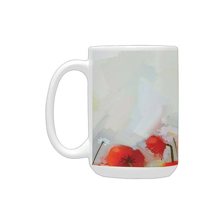 

Watercolor Flower Decor Collection Poppies Spring Meadow Wildflower Color Painting Ceramic Mug (15 OZ) (Made In USA)