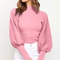 thumbnail image 2 of Gibobby Suéter térmico de manga larga Suéter de manga larga de color sólido de cuello para mujer Suéter de punto grueso Casual Tops (Rosa, L), 2 of 5