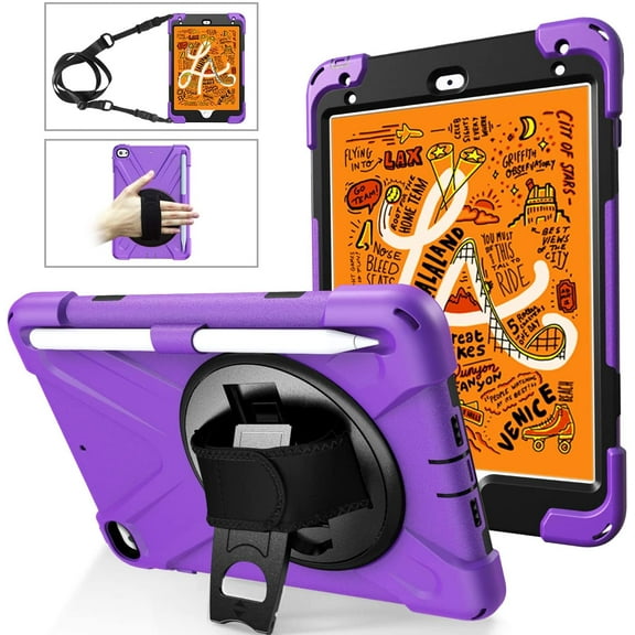 REQO for iPad Mini 5 / Mini 4 Case 7.9 Inch, with Pen Holder Portable Hybrid Shock-Proof Cover with 360° Rotatable Hook&Loop Handle, Shoulder Strap.
