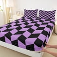 thumbnail image 3 of jejeloiu Classic Grid Full Size Sheets,Minimalism Geometric Rhombus Bed Sheets,Purple Black Checkered Sheet Sets For Girls Boys,Super Cozy Room Decor,4-Piece, 3 of 7