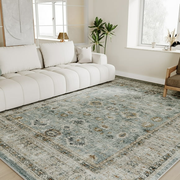 SIXHOME 8'x10' Vintage Green Floral Area Rug, Non-Slip Washable Carpet for Living Room, Bedroom, or Playroom – Soft Indoor Floor Mat