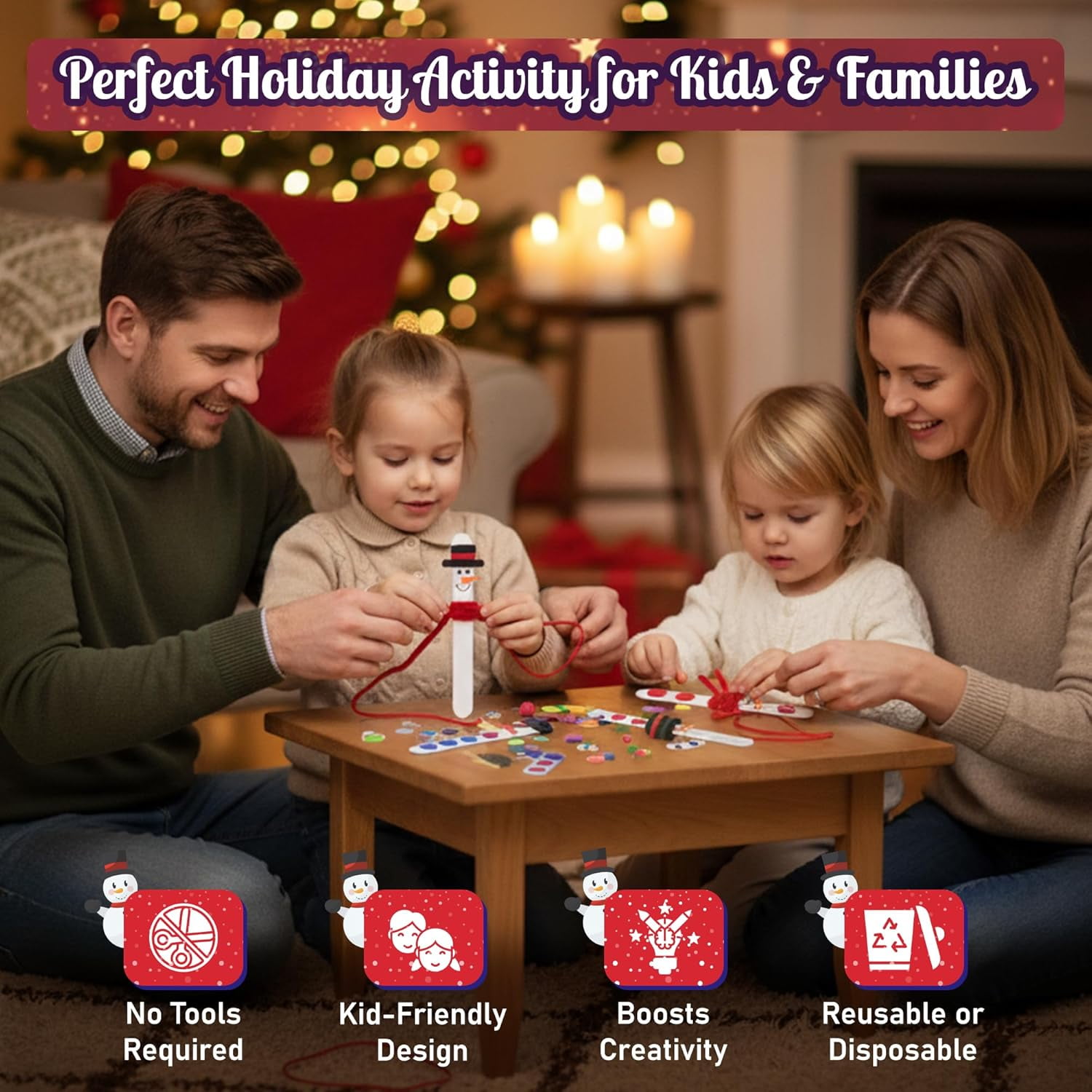 4E's Novelty Christmas Snowman Stick Ornament Craft Kit (12 Pack) Bulk Christmas Crafts for Kids
