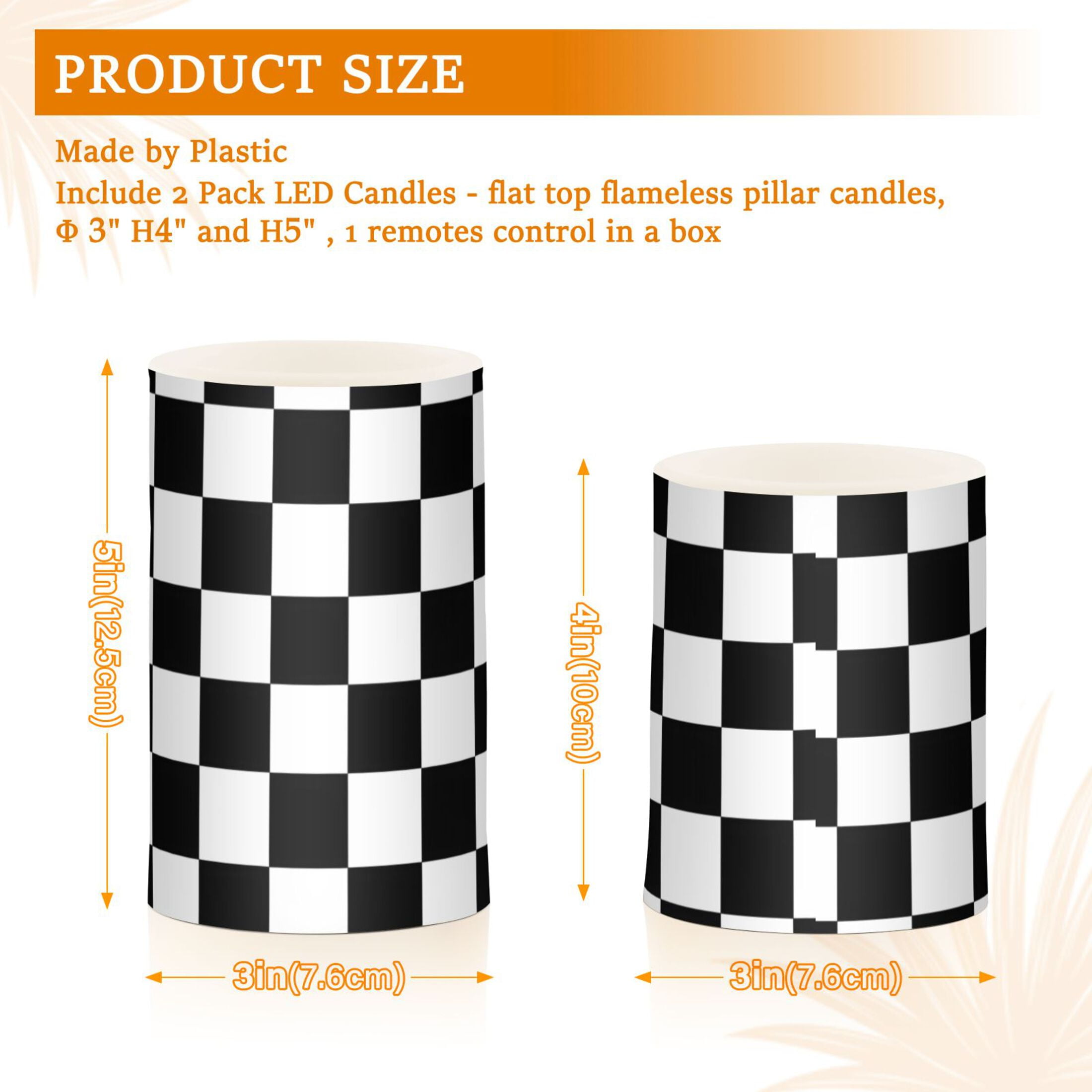 Black-white Plaid Flickering Flameless Candles LED Tealight Battery Operated with Remote Set of 2 Holiday Decor Ornaments