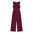 thumbnail image 4 of Jumpsuits for Women Cotton Sleeveless V Neck High Waist Slimming Jumpsuit Casual Fashionable Solid Color Loose Wide Leg Romper Jumpsuit with Pocket, 4 of 7