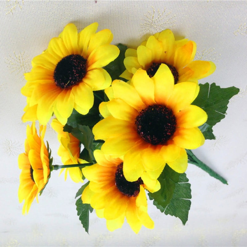 7 Heads Beauty Fake Sunflower Artificial Silk Flower Bouquet Home Floral Decor** 