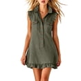 thumbnail image 3 of Zpzdpjkx Women's Summer Casual Ruffle Mini Dresses V-Neck Sleeveless Solid Shirt Dress with Pockets, 3 of 9