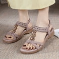 thumbnail image 3 of Sandalias planas con diamantes de imitación de moda, sandalias bohemias simples de cuña baja elegantes para mujer, 3 of 9