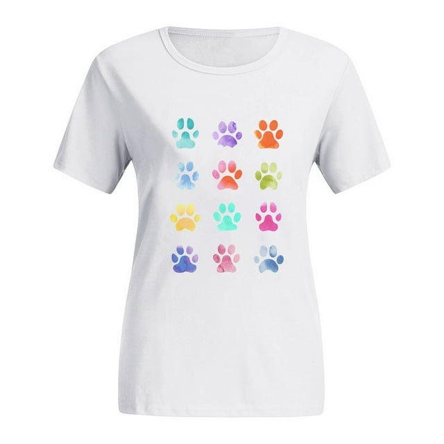 Pompotops T-Shirts Imprimés pour Femmes Grande Taille Col Rond Imprimé Chat Manches Courtes Tee Graphique Hauts