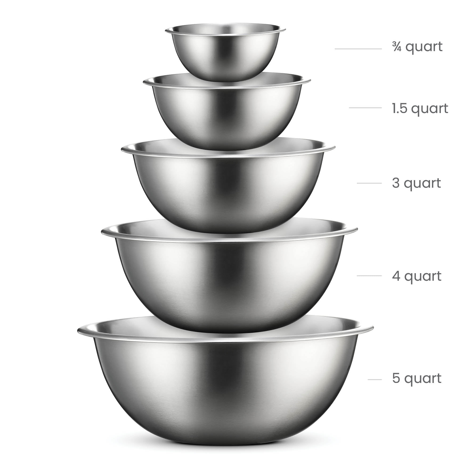 FineDine Stainless Steel Mixing Bowls (Set of 6) - Easy to Clean, Nesting Bowls for Space Saving Storage, Great for Cooking, Baking, Prepping