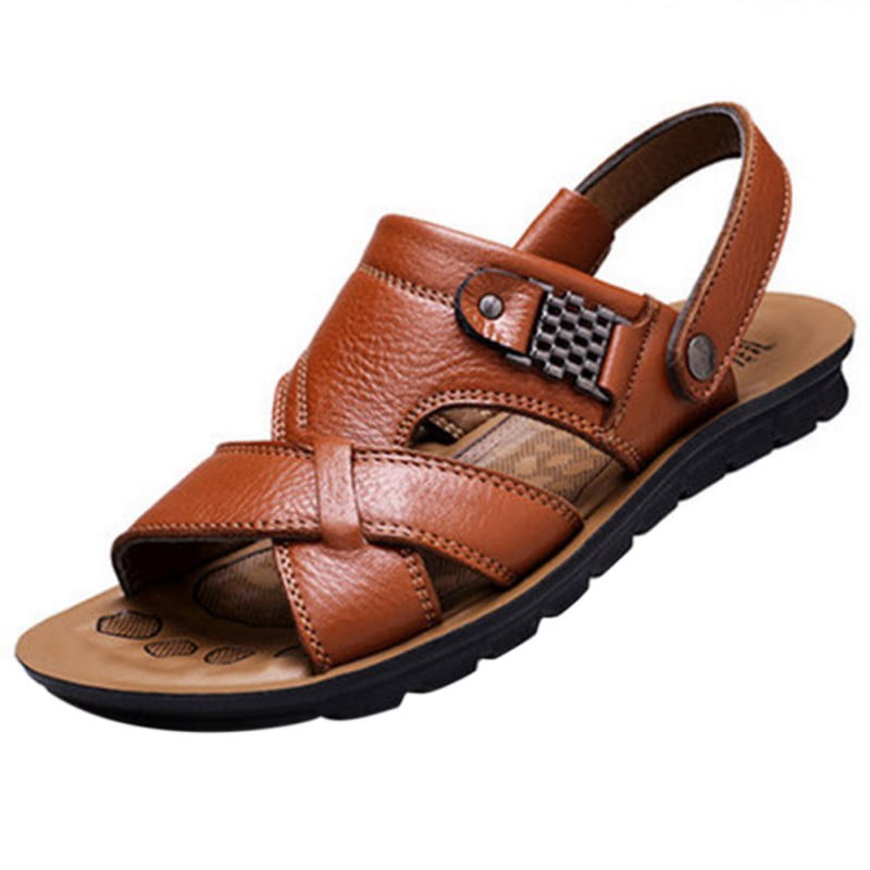 Mens Brown Leather Velcro Adventure Activity Cushioned Summer Sandals 