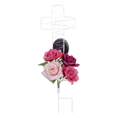 19-inch Artificial Silk Pink Rose Cemetery Led Stake, for Indoor/Outdoor Use, by Mainstays
